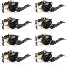 Probrico Matte Black Wave Style Bed/Bath Door Levers, 8 Pack