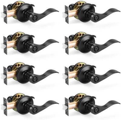 Probrico Matte Black Wave Style Bed/Bath Door Levers, 8 Pack