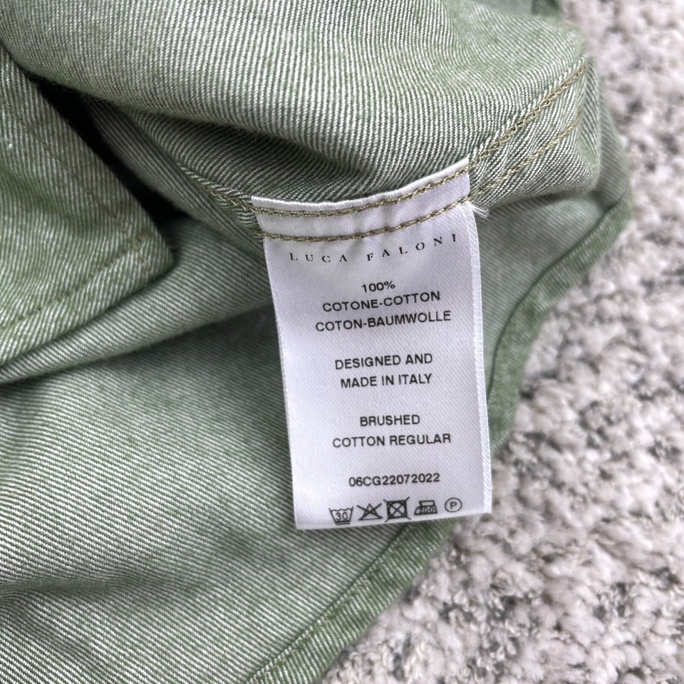 Luca Faloni Shirt Men 15.5 39 Brushed Cotton Long Sleeve Olive Made In