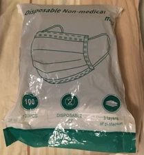 Disposable Non-Medical 3-Ply Face Protective Mask -- Black, 100 Pcs