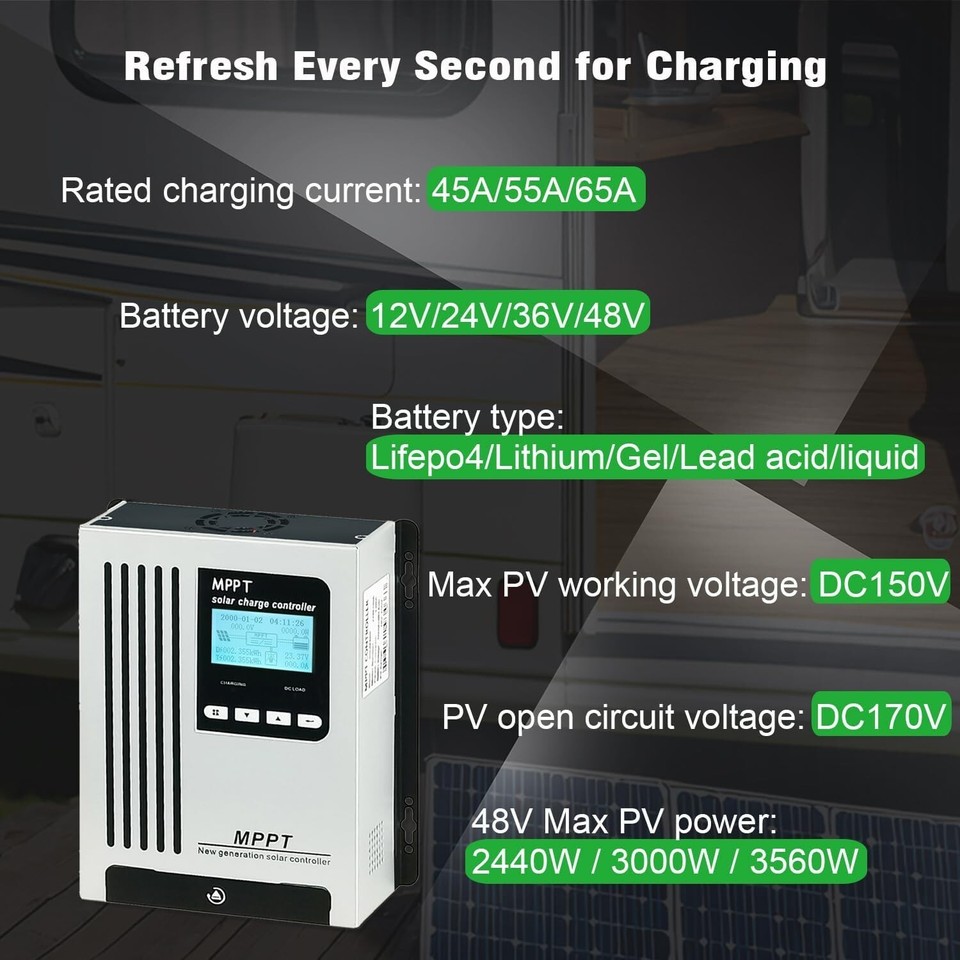 48V 45A MPPT Solar Charge Controller DC150V 12V 24V 48V Auto Max PV ...
