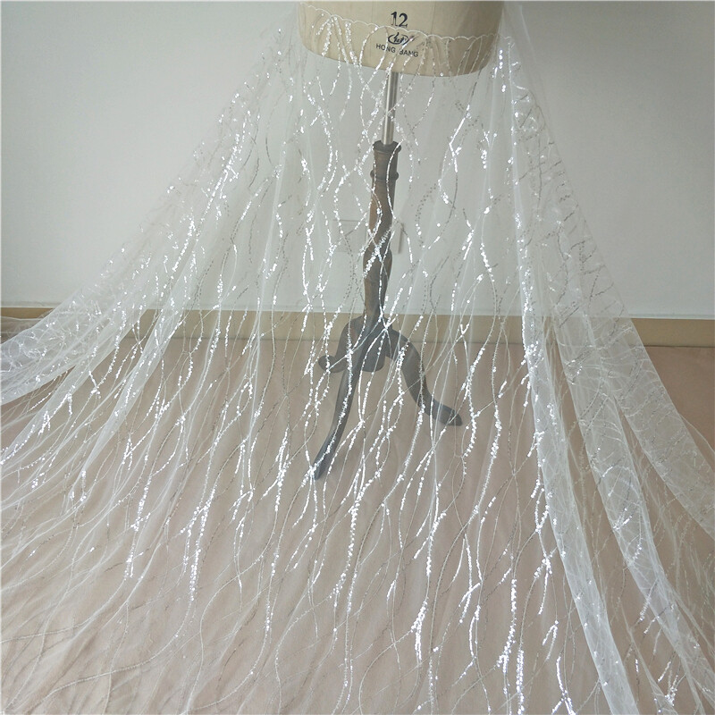 Curve Lines Wedding Gown Lace Fabric Sequin Embroidery Evening Dress Tulle 1 thumbnail 7
