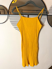 SHEIN YELLOW GOLD TIGHT BODYCON RIBBED SUMMER HOLIDAY DRESS SIZ S 6-8 VGC
