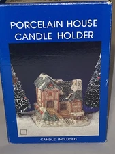 Porcelain House Tea Light Candle Holder Christmas Box