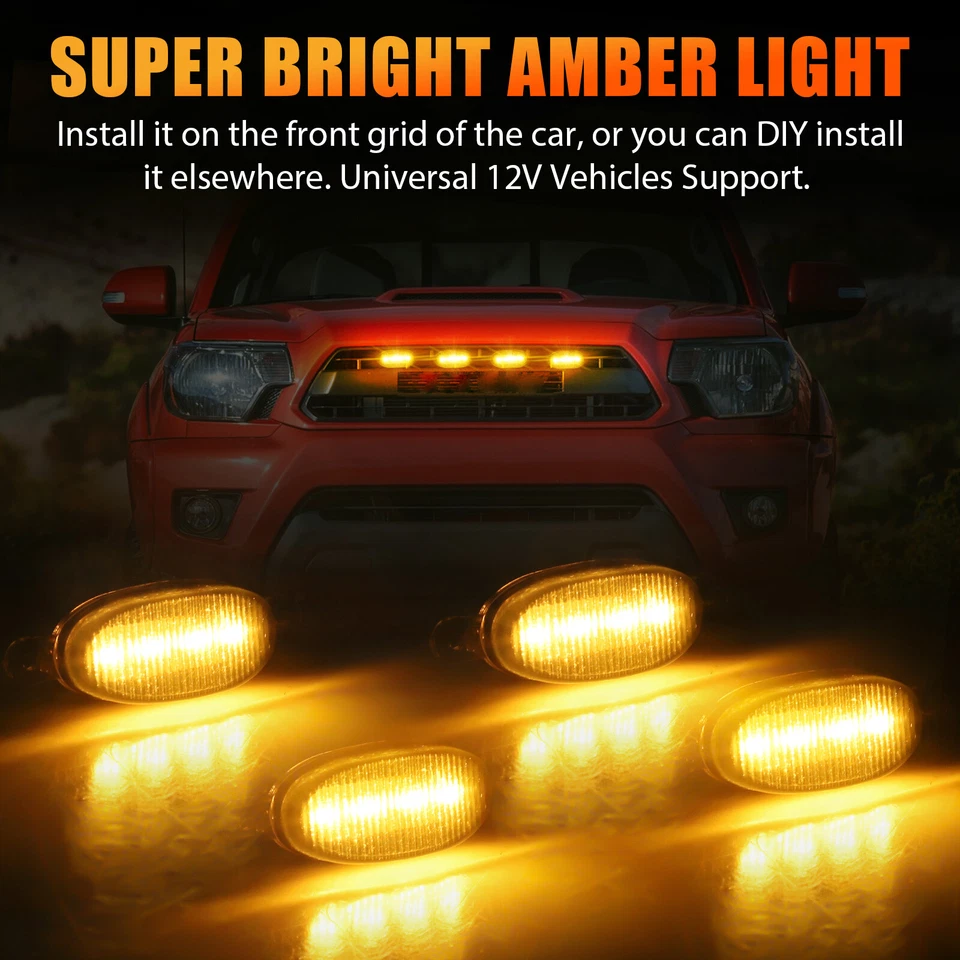 For Ford F150 F250 F350 Raptor Truck Pickup Front Grille Lighting Kit LED Amber - Imagem 3 de 4