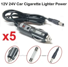 x5 12V-24V DC 5.5x2.1mm Car Cigarette Lighter Socket Power Supply Adapter Cable