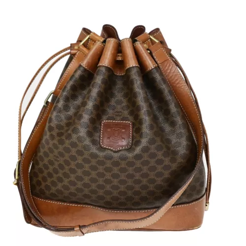 CELINE Logo Macadam Pattern Drawstring Shoulder Bag PVC Leather BN GHW 68YG461