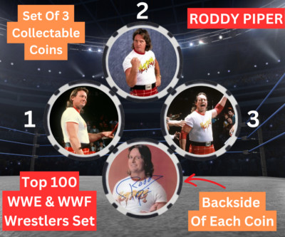 RODDY PIPER - TOP 100 WWE & WWF WRESTLERS SET -  COIN SET - SIGNED