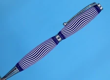 Unique 3D Printed Fancy Ballpoint Pen in Chrome Finish with Blue & White Waves