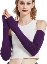 Novawo Wool Blend Warm Arm Warmers Super Soft Long Fingerless Gloves Fuchsia 