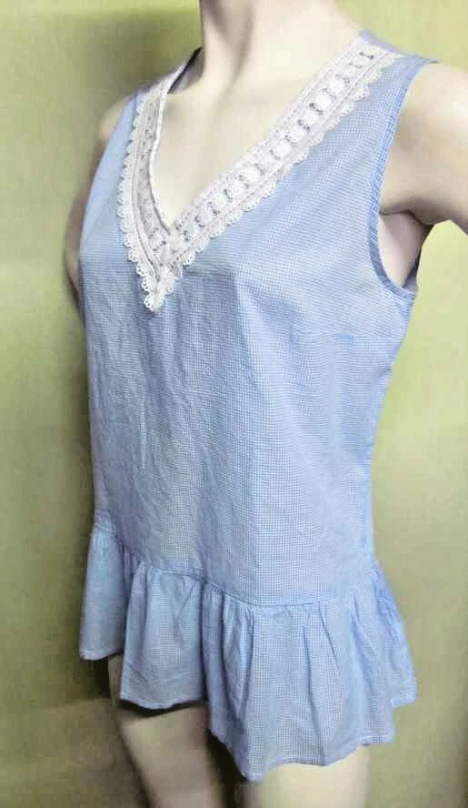 Tunika Blusen Top Gingham kariert Ultra Mini-Kleid, Longshirt Schößchen,Gr.42XL - Bild 2 von 4