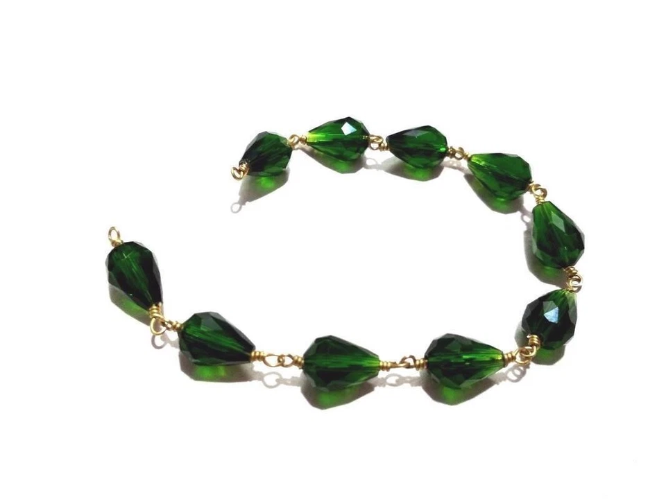 5 Feet Chrome Green Quartz Teardrop 8x12mm Hydro Beads, Rosary Chain Gold Wire - Image 3 of 4