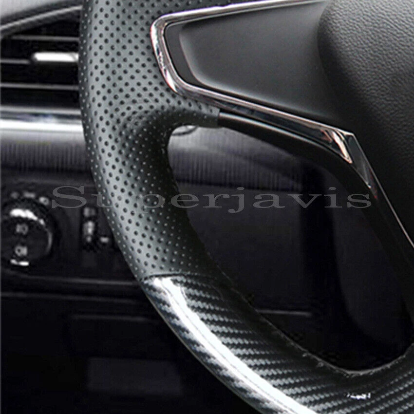 Cubierta de volante de fibra de carbono y cuero negro puntada para Chevrolet Cruze Foto 3 de 4