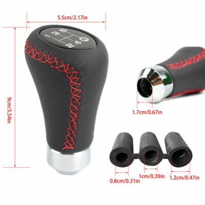 UNIVERSAL 5 SPEED LEATHER CAR MANUAL SHIFT KNOB GEAR STICK SHIFTER LEVER HANDLE