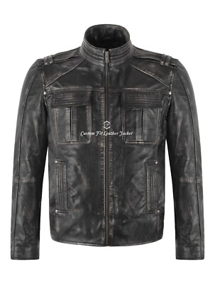 Herren Cafe Racer Biker Echt Leder Jacke Schwarz Vintage Retro Motorradjacke