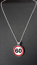 60 Road Sign Pendant 18" Silver Plated Fine Chain Necklace Birthday Gift N403