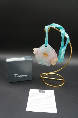 Daum 1995 Flower Glass Pate De Verre Christmas Ornament Ribbon rose noel - Picture 3 of 11