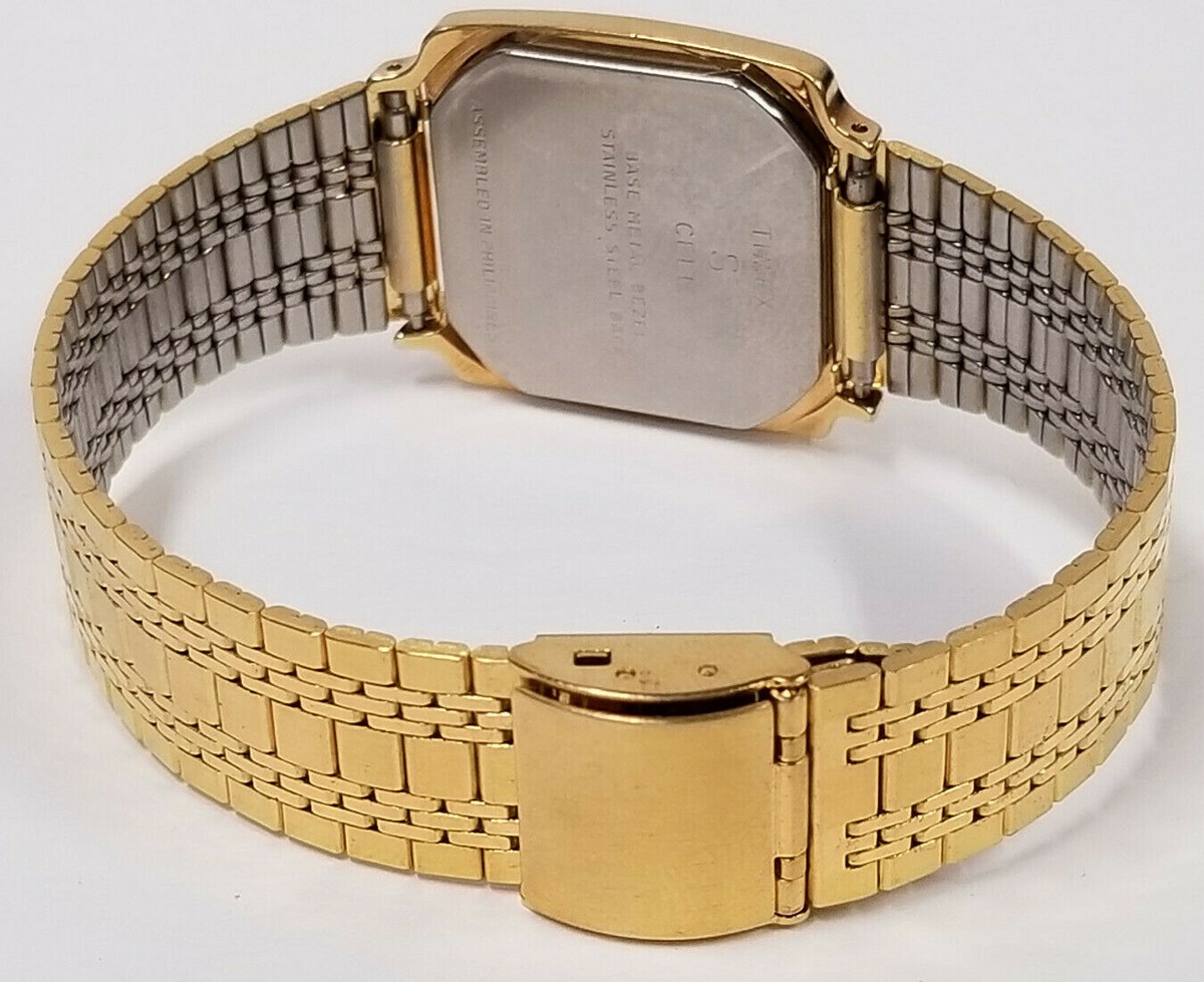 Vintage Q Timex Quartz Women’s Square Watch Digital LCD Gold Tone S Cell Vintage Timex Q Watch Men Gold Tone Date W-Cell Square  main image 4