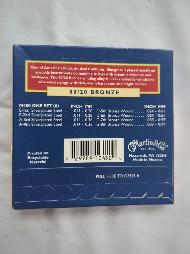 C.F. Martin M450 Mandolin Strings 80/20 Bronze Medium Gauge — 第 2/2 张图片