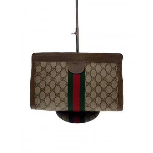 ダブルジッパークロスボディ クラッチユニセックス GUCCI Second Clutch bag PVC Brown All-over pattern for Men