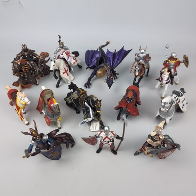Papo Figure Lot - Horses Knights Dragon - 17 Pieces Medieval Fantasy World Toys 