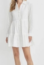 Veronica Beard Womens Atari White Eyelet Button Up Long Sleeve Dress US 6