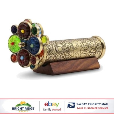 Handcrafted Floral Pattern Kaleidoscope with Two Turning Wheels & Hardwood Base