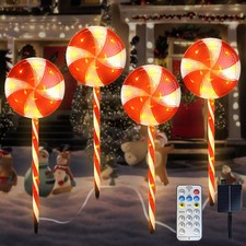 Candy Christmas Decorations Pathway Outdoor Solar, 29 inches 80 LED Red