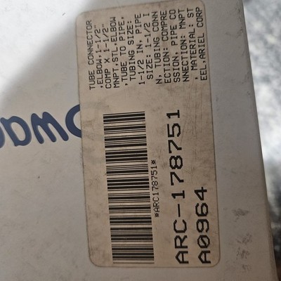 NEW ARIEL COMPRESSOR  PART # A-0964/A-2321-ARI, MALE ELBOW,SS, 1-1/2T X 1-1/2P