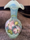 Fenton Clematis Hand Painted Opalescent Vase  9 1/2” Tall Beautiful!