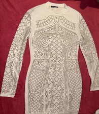 Fashion Nova White Studded Bodycon Dress Long Sleeve Mock Neck Short Geometric