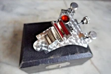 Antique WATCHMAKER POISING BALANCE TOOL RUBY JAWS BUBBLE LEVEL w/CASE