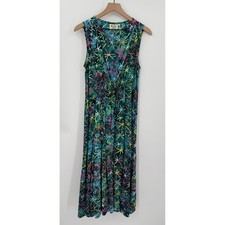 Go Fish Dress Womens Large Green Colorful Midi Hand Made Boho Hippie Beach