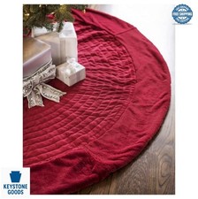 Quilted Christmas Tree Skirt 60 Inch Round Cardinal Red Polyester Holiday