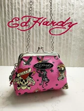 ED HARDY Mini Crossbody Chain Kiss Lock RARE Coin Purse Charms Bag Crossbody NWT