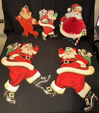 Vintage 18" BEISTLE Die Cut Santa Jointed Christmas Decorations Lot 5 Tote A4