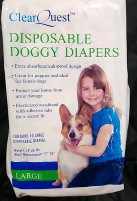 Clear Quest 10 Pk Large Disposable Doggy Diapers 19 to 30 Lb