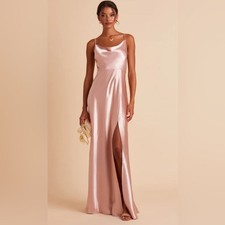 Birdie Grey women  s size large Shiny Satin Rose Gold Lisa Long Dress