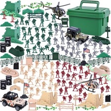 Army Men Playset with Toy Soldiers Vehicles Helicopter in Storage Box Kids Ages