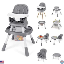 INFANS 9-in-1 Convertible High Chair & Booster Seat, Grey Table Set with Blocks