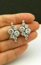 2 Ct Round Cut Lab Created Diamond Cluster Stud Earrings 14K White Gold Plated
