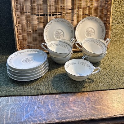 Noritake China Natalie 5815 Lot 13 pcs JAPAN Silver trim w/Gray florals