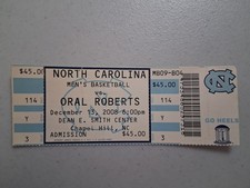 December 13, 2008 NORTH CAROLINA vs Oral Roberts Basketball Full Ticket Stub