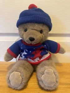 Russ Berrie Plush Teddy Bear Blizzard Red Blue Sweater Hat Vintage 15" Winter
