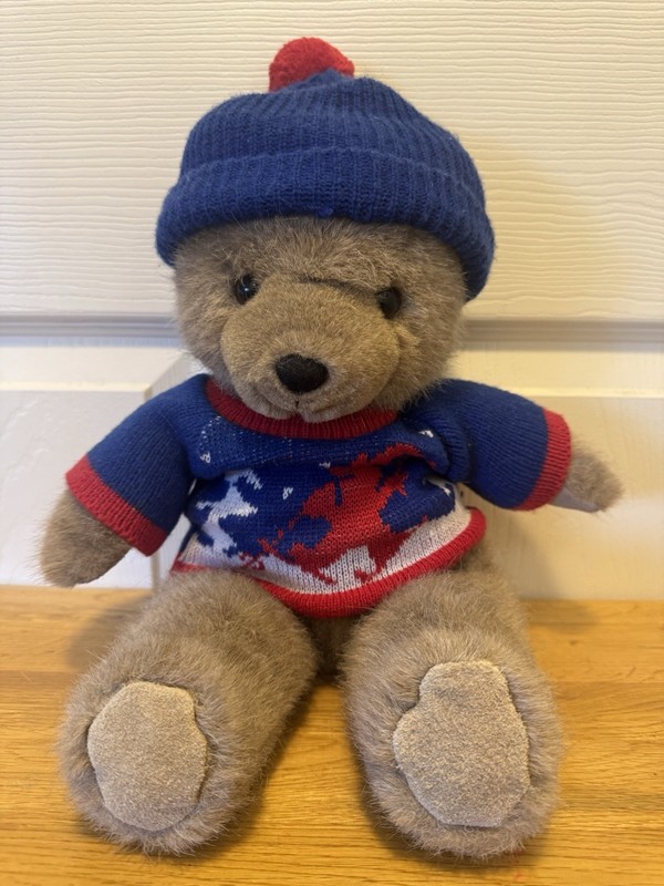 Russ Berrie Plush Teddy Bear Blizzard Red Blue Sweater Hat Vintage 15" Winter