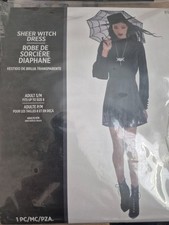 Sheer Witch Dress Gothic Black Fancy Dress Halloween Adult Costume S/M NEW 2025