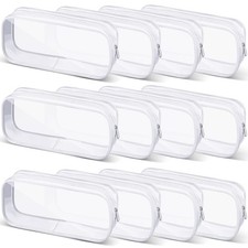 12 Pcs Clear PVC Pencil Bag with Zipper Pencil Pouch Box Travel Toiletries Ma...
