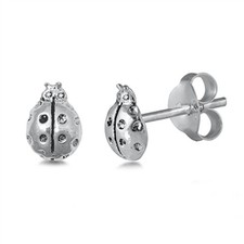 Sterling Silver Lady Bug Animal Insect Classic Cute Stud Earrings 925 New