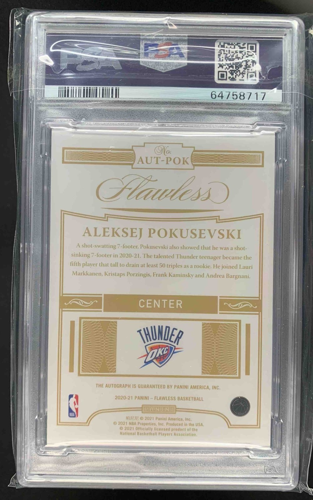 Aleksej Pokusevski 2020-21 Panini Flawless Auto RC Thunder /25 PSA 9 view 2