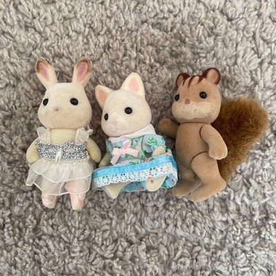 Sylvanian Families Rabbit Cat Squirrel Doll Set Silver Dress Authentic